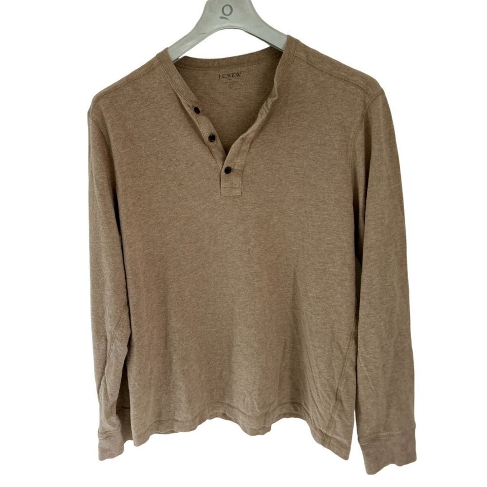 J.CREW Knitted Cotton HENLEY Pullover Beige Size Large